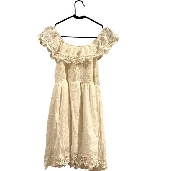 Nasty Gal Raga White Crochet Lace Cotton Off The Shoulder Dress with Embroided L - Picture 2 of 5